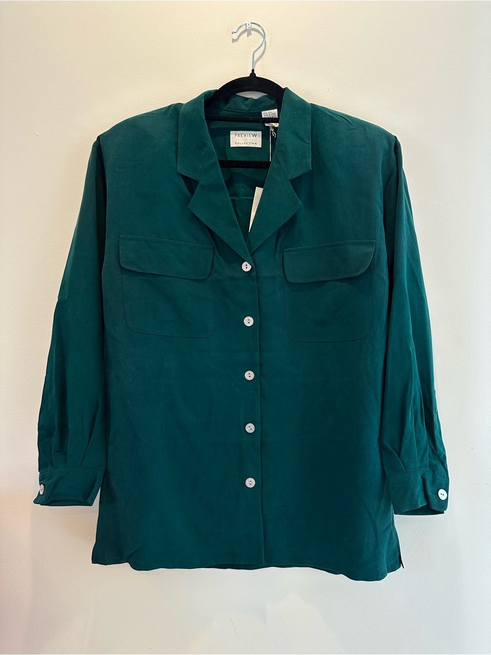 Preview 100%silk Teal Button-Down Shirt S oversized